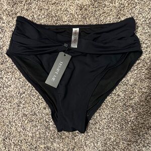Black High-Waisted Bikini Bottom with Ruched Waistband